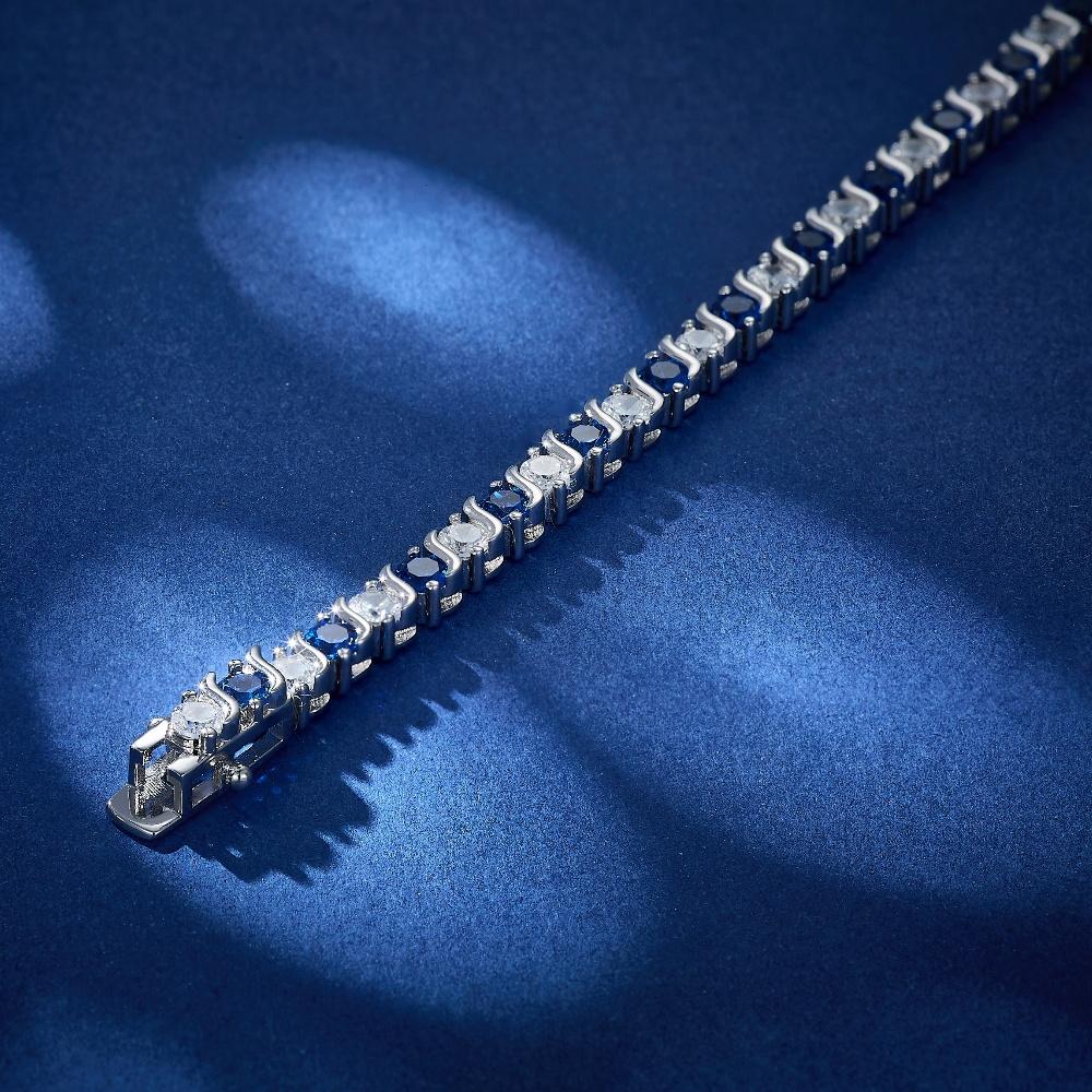 Cubic Zirconia 4mm For Women Tennis Wedding Bracelets Blue White Round Shape Bracelet