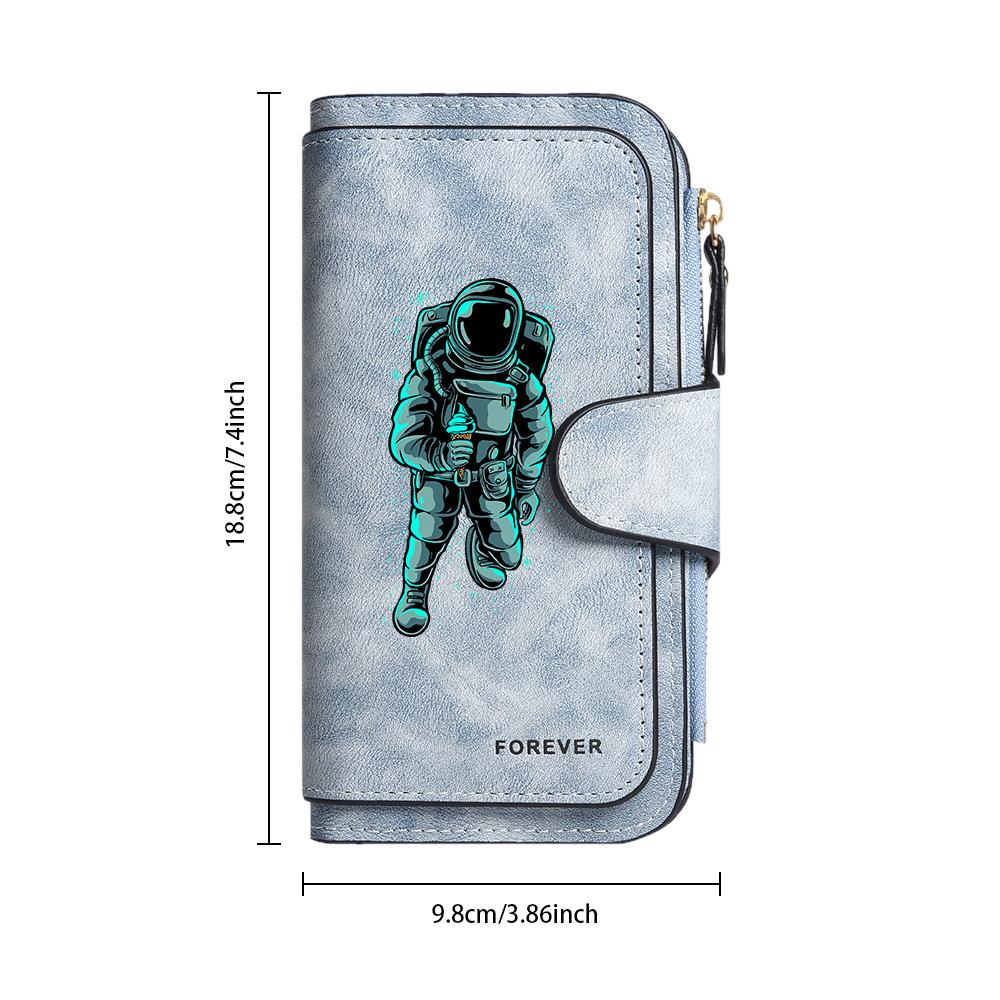 Fashion Astronaut Print Long Wallet Portable Card Holder Purse for Daily Use