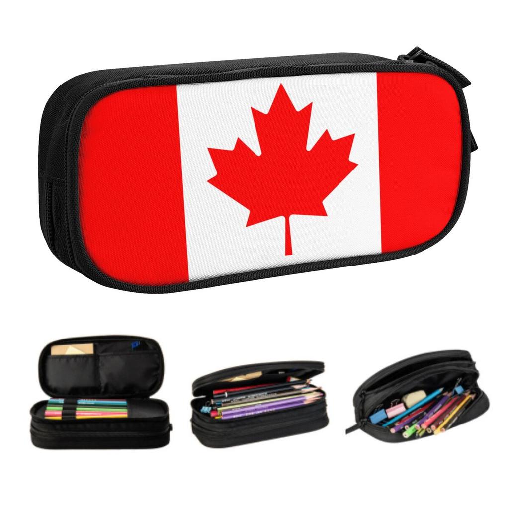 Custom Korean Canada Flag Pencil Case for Girls Boys Large Storage Pen Bag Box School Accessories