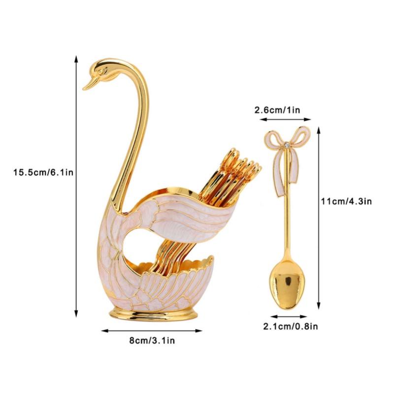 Set de linguri pentru desert cafea în stil european Suport pentru linguriță pentru fructe cu lebădă elegantă Vesă decorativă Argint