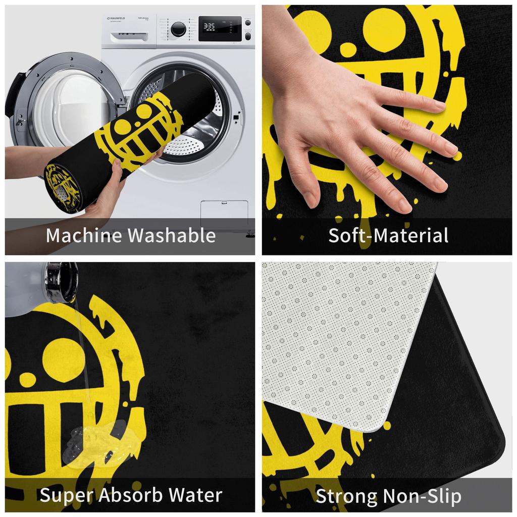 Manga One Piece Front Door Mat Anti-Slip Indoor Absorbent Heart Pirates Trafalgar Law Doormat Floor Bath Entrance Rug Carpet