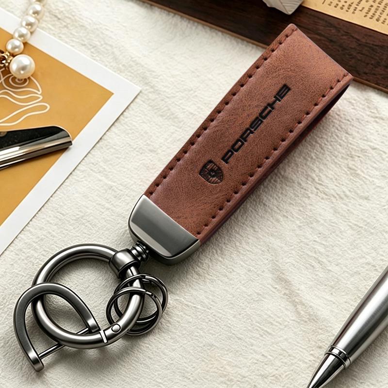 New Sude Leather Car Keychain Key Ring Lanyard Gift Keychain For Porsche Cayenne Panamera Macan Boxster Cayman 718 911 Sticker HF8