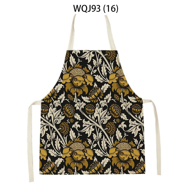 Women Men Plant Flower Leaves Pattern Cleaning Kitchen Aprons Home Cooking Baking Accessories Linen Waist Bibs Home Decor