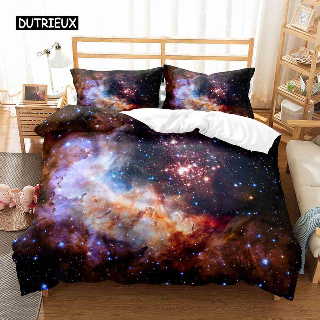 Hubble Image King Queen Duvet Cover Vast Starry Sky Bedding Set Bright Universe Landscape Quilt Cover Polyester Comforter Cover