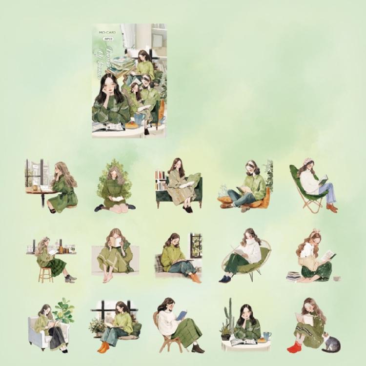 Наклейка для скрапбукинга Креативная наклейка  Читающая девочка  Мультяшная наклейка Для DIY поделок Декорация фона