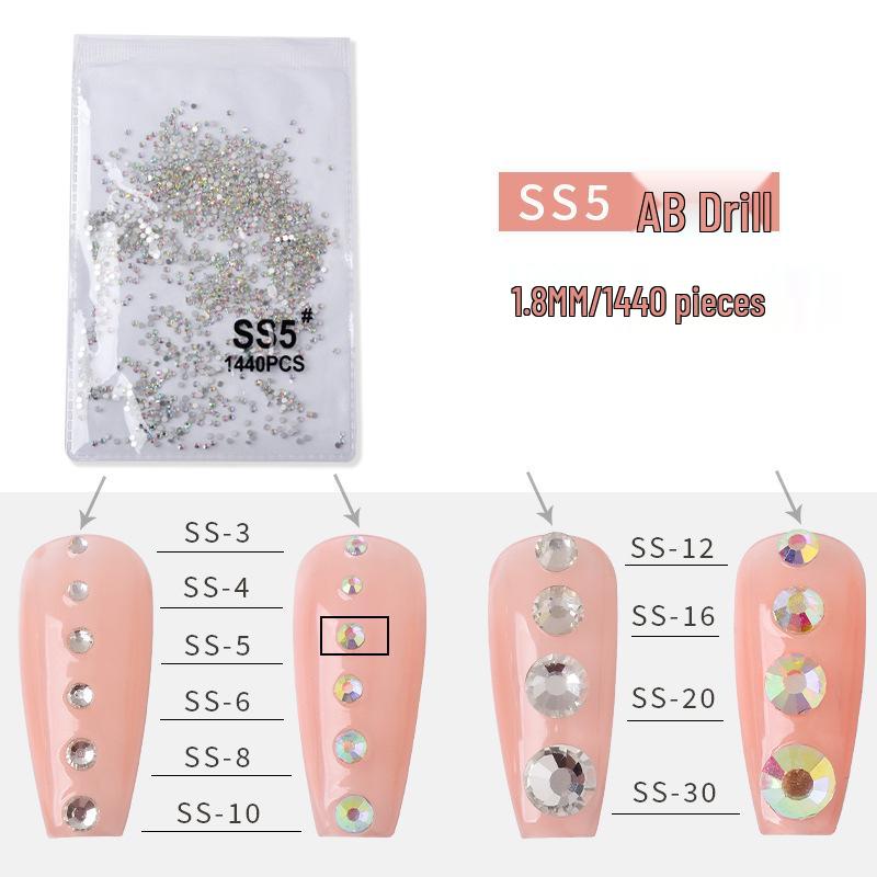 1440-Piece Nail Art Rhinestone Set: Clear, White, AB-Color, Flat-Back, Small & Large for Shiny Nail Decorations.