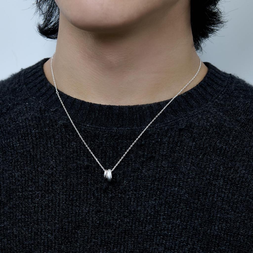 THE KISS Cut Ring Pair Necklace 50cm 2025-01N - Sparkling Faceted Silver 925 Couple Set with Adjustable Length and Gift Box