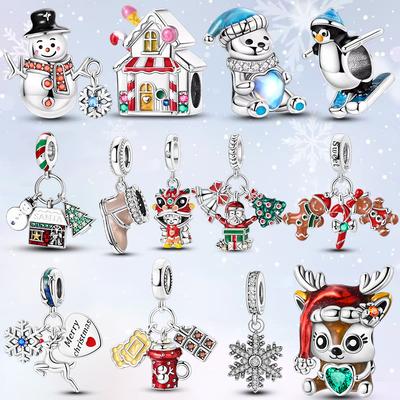 Copper Charms Winter Series Beads Snowman Penguin Pendant Fit Women Original Bracelet Christmas Diy Jewelry Dangle