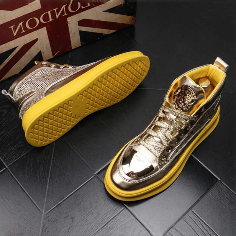 Fashion Golden Shining Luxury Rhinestone High Tops Zip Men Sneakers Punk Casual Shoes A4