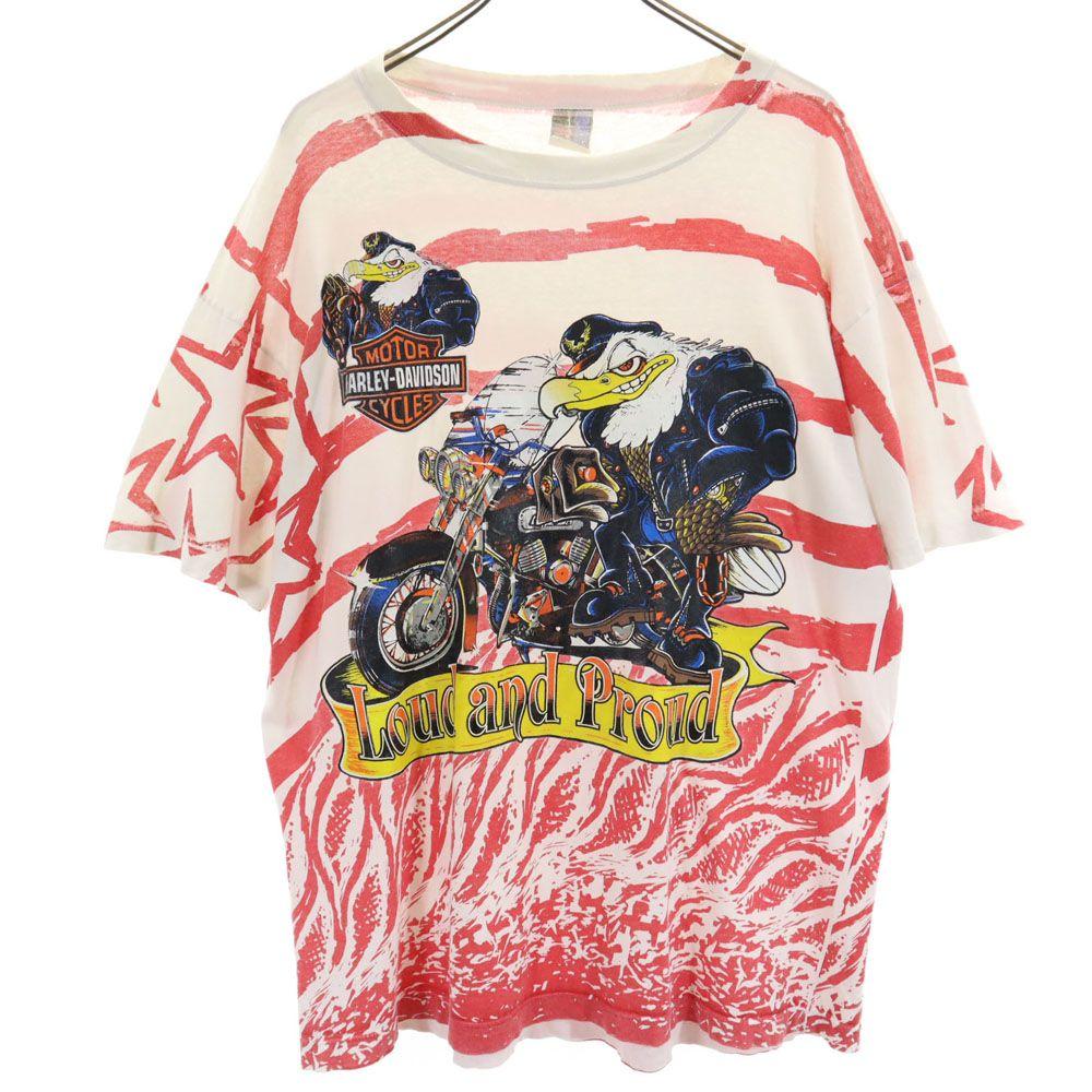 SUN BIG 90s Old Print Short Sleeve T-shirt White System Harley-Davidson Men's Used