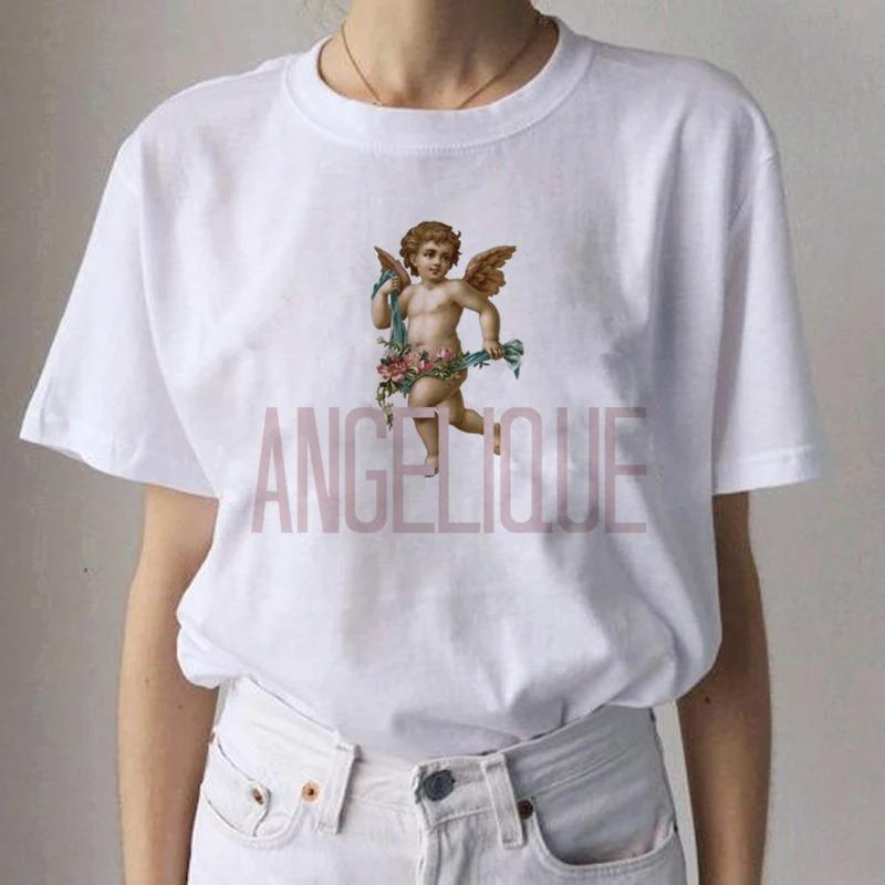 Angel Aesthetic Streetwear White Fashion Women TShirts Harajuku Short Sleeve Clothes Summer ONeck Tees Casual FeUnisex Tops