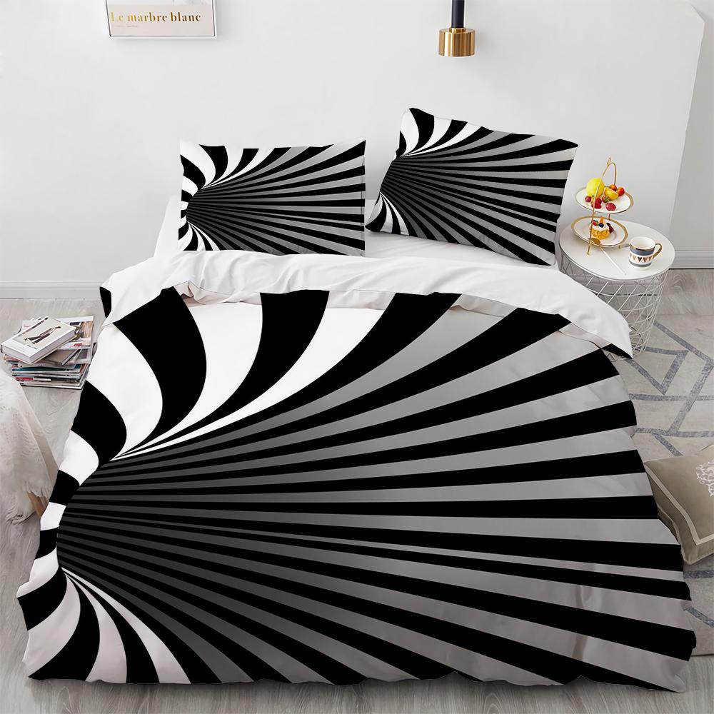 3D Stereo Pattern Geometric Duvet Cover Set Black White Bedding Sets Ultra Soft Reversible Stripe Comforter Cover For Men Women