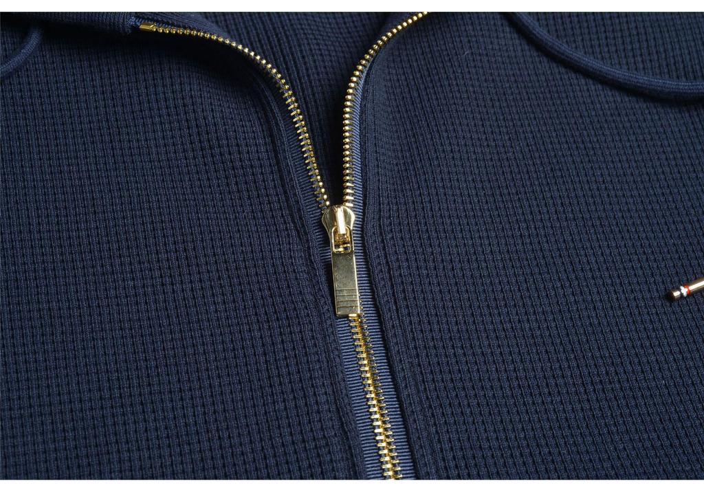 TB Unisex Four-Bar Waffle Knit Zip-Up Hoodie for Autumn/Winter