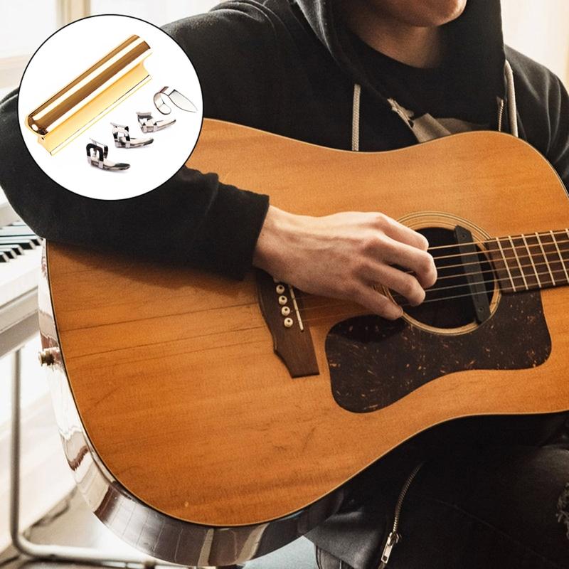 Guitar Slide Stainless Steel Tone Bar Guitar Lap Slide Tone Bar with 3Pcs Finger Picks & 1Pc Thumb Pick for Guitar Bass