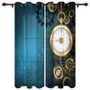 Retro Mechanical Gear Clock Blue Hall Curtains Living Room Kitchen Boy Girl Bedroom Long Window Curtain Cortinas Home Decor Polyester Ideal For