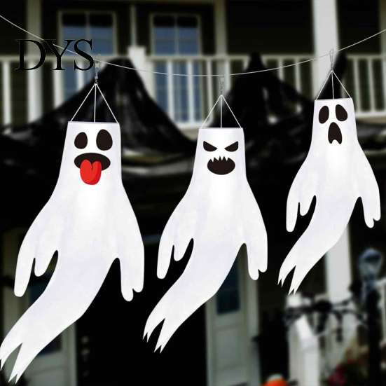 Waterproof Garden Ornaments 44 Inch Halloween Hanging Ghost Windsock, White Flying Ghosts Flag Wind Outdoor Decorations Socks for Tree, Yard