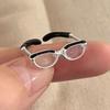 925 Sterling Silver Rings for Women Couple Minimalist Sunglasses Shape Ring Fine CZ Jewelry Birthday Gift Prevent Allergy