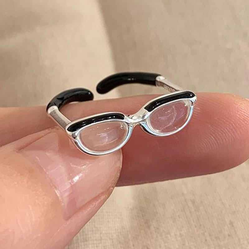 

925 Sterling Silver Rings for Women Couple Minimalist Sunglasses Shape Ring Fine CZ Jewelry Birthday Gift Prevent Allergy resizable