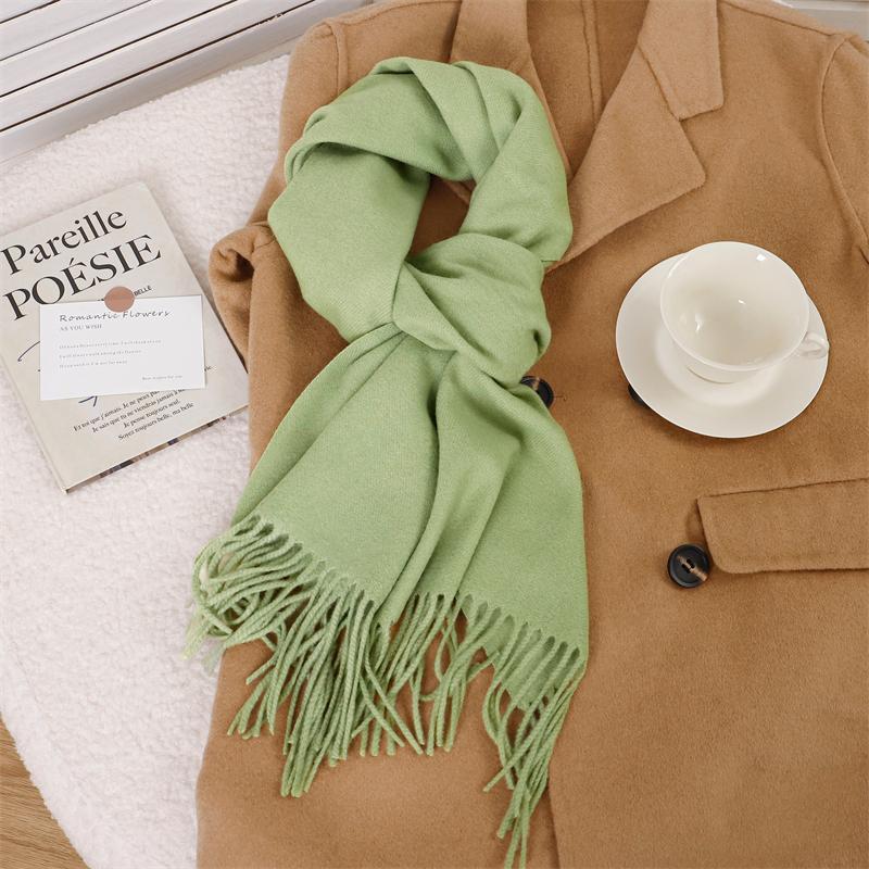 30*180cm Korea Styles Solid Color Cashmere Winter Warm Women Scarf Thicken Shawl Tassels Pashmina Hijab Wrap Windproof Foulard