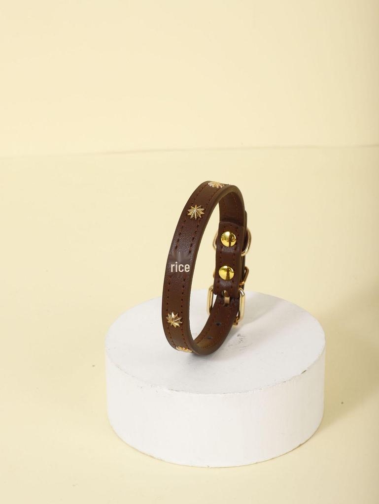 Carefully Selected PU Leather Pet Collar with Pearlescent Rivets and Gold Buckle for Small Dogs Like Teddy and Pomeranian