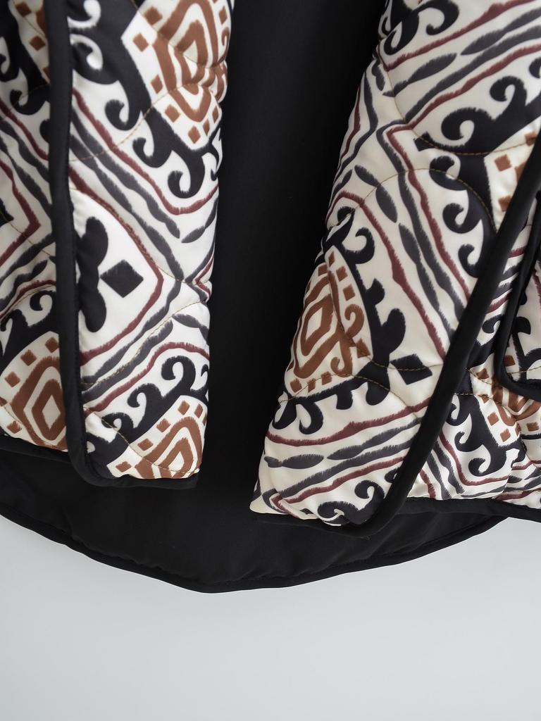 Moda Europea y Americana Otoño/Invierno 2023 Abrigo de Algodón de Dos Piezas con Estampado en Contraste y Cuello Alto