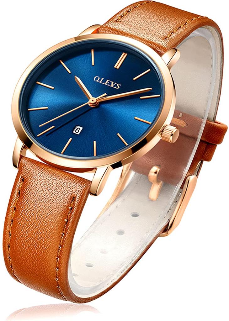 Watch Blue Stylish Hand Watch Waterproof Ultra Thin Leather Belt Brand Leather Analog Small Simple Dial Easy To Read Fashion High School Student Watch