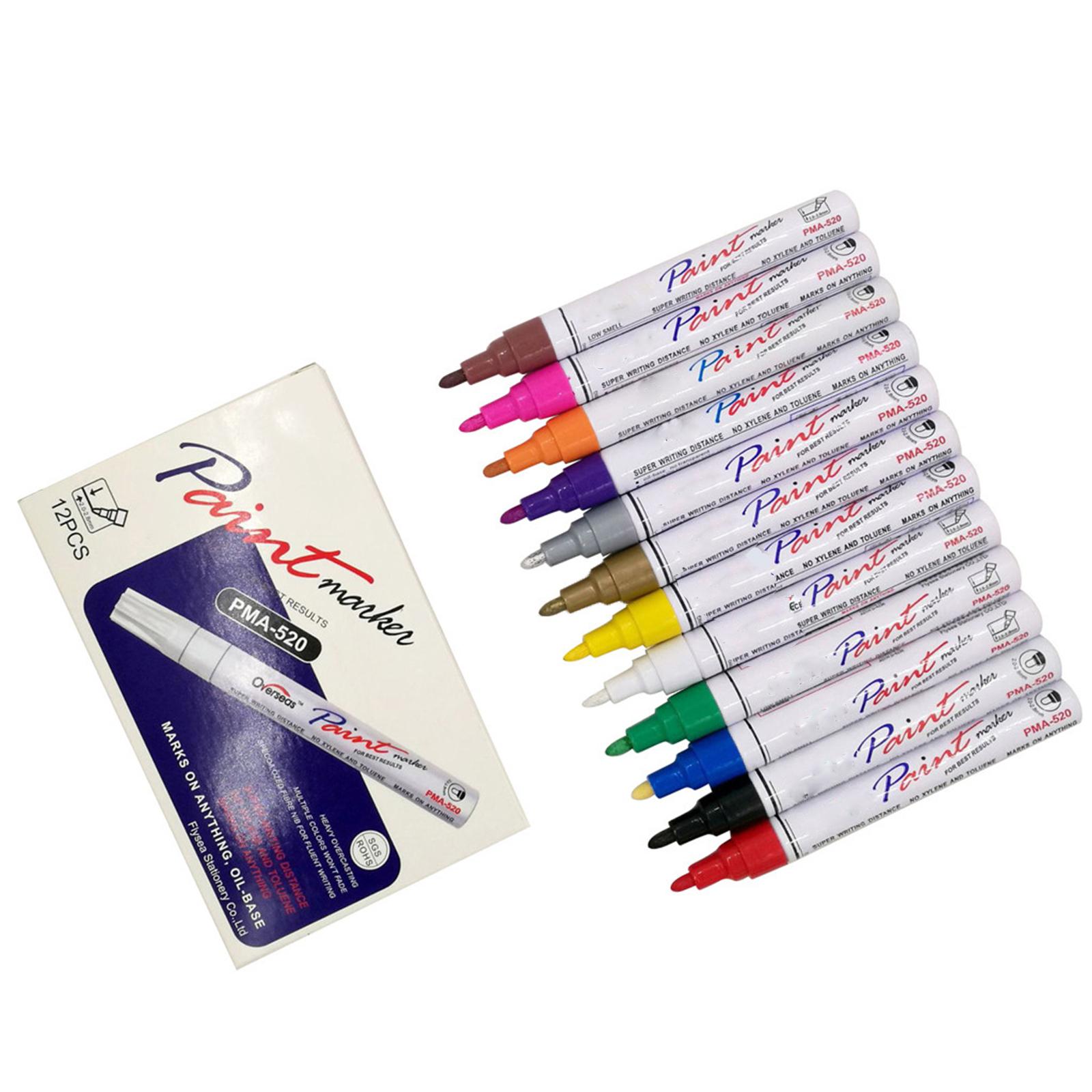 12 Colors Sets Fine Paint Oil Based Art Pens Metal Glass 24ml One Size