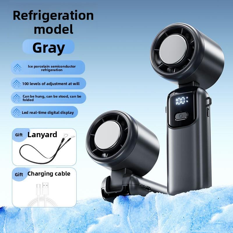 

Fan Mini Hanging Ice Pack Handheld High-speed Folding 100 Speed Infinitely Adjustable Fan Portable For Office Outdoor Neck сірий