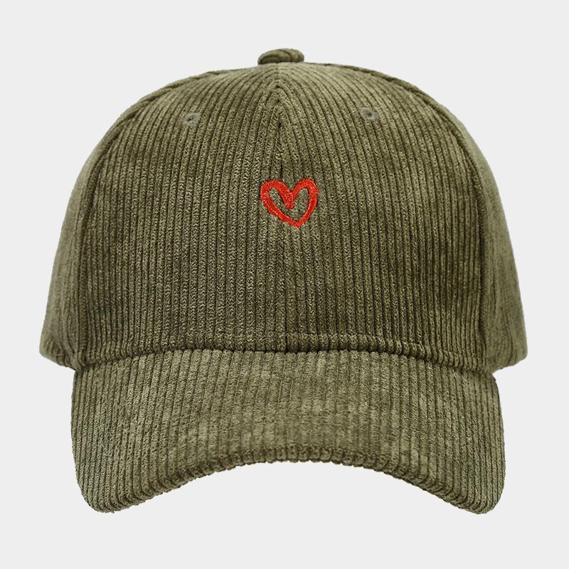 New Little Love Embroidered Corduroy Baseball Cap Spring and Autumn Women's Korean Fashion Simple Sun Hat Outdoor Casual Caps