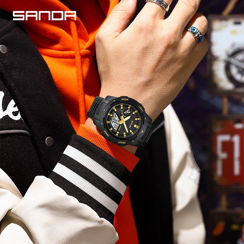 Sanda Men's Multifunctional Outdoor Sports Watch: Waterproof, Electronic, Alarm Clock, Countdown, Ideal for Mountaineering, Swimming, and Students.