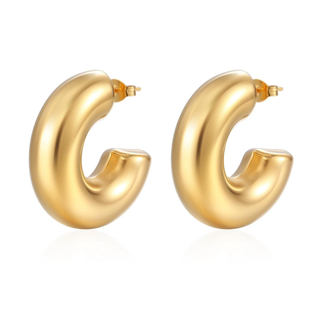 Stainless steel women's hollow earrings round gold-plated earrings 18K oval light luxury earrings