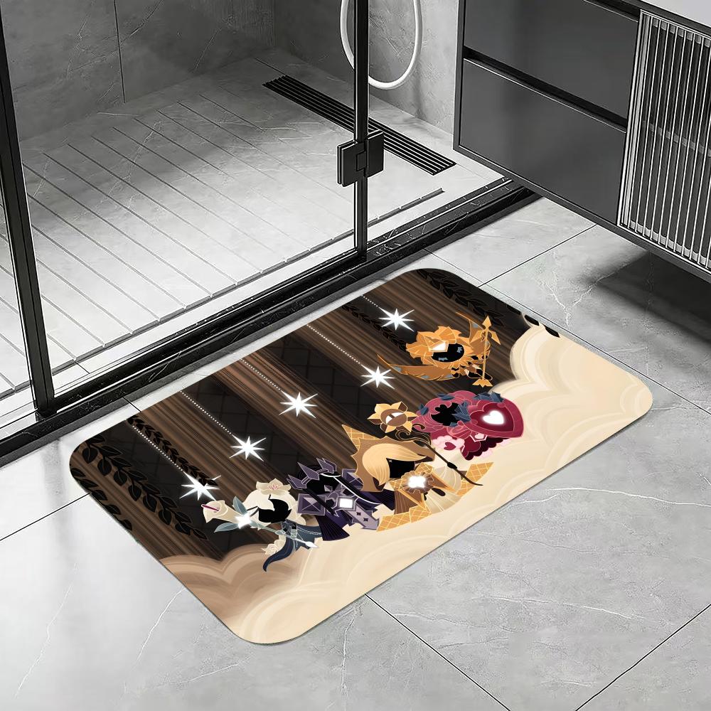 Anime 7-Cookie Run Kingdom Floor Mat Diatomite Bath Mat, Quick Dry Absorbent Non-Slip Door Mat