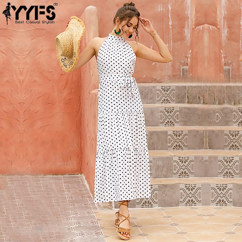 YYFS Women's Fashion Summer Spring Polka Dot Print Sleeveless Casual Dresses