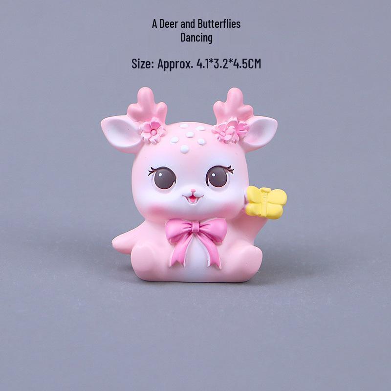 Mini Cute Girlish Deer Resin Craft Ornament for Desktop