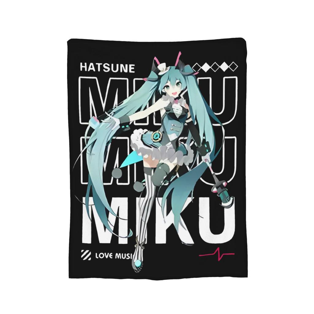 Hatsunes Mikus Vocaloid Blankets Anime Style Flannel Novelty Breathable Throw Blankets for Chair Covering Sofa Autumn/Winter,