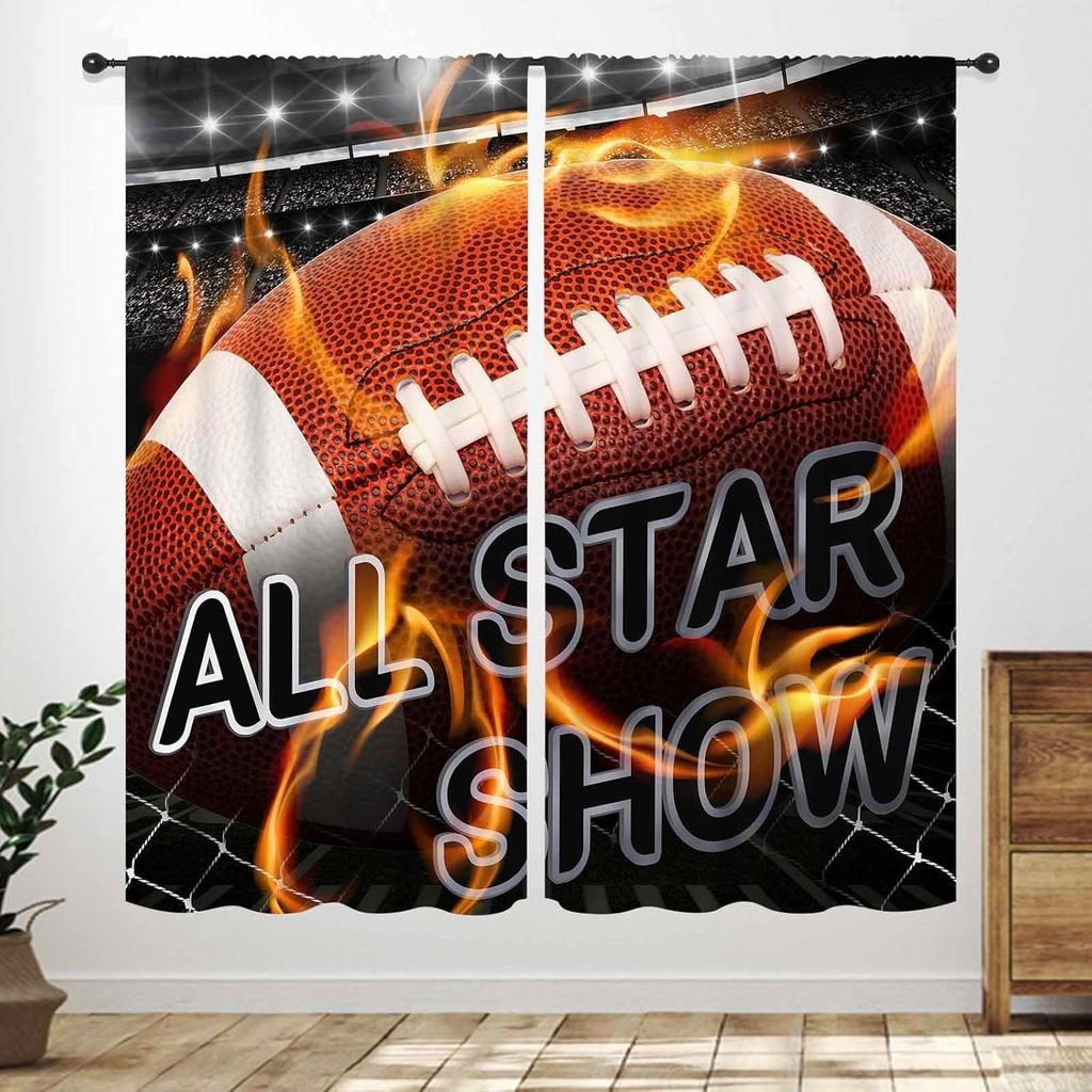 Basketball Curtains Teens Ball Sports Blue Red Flame Match Game Teen Boys Kids Bedroom Living Room Playroom Nursery Curtain For Sitting Polyester