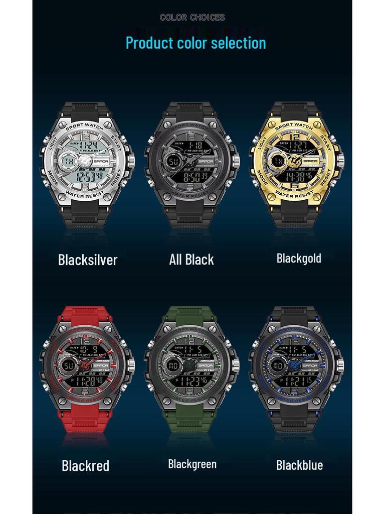 Sanda Trendy Waterproof Sports Watch - Minimalist Design with Dual Display for Students