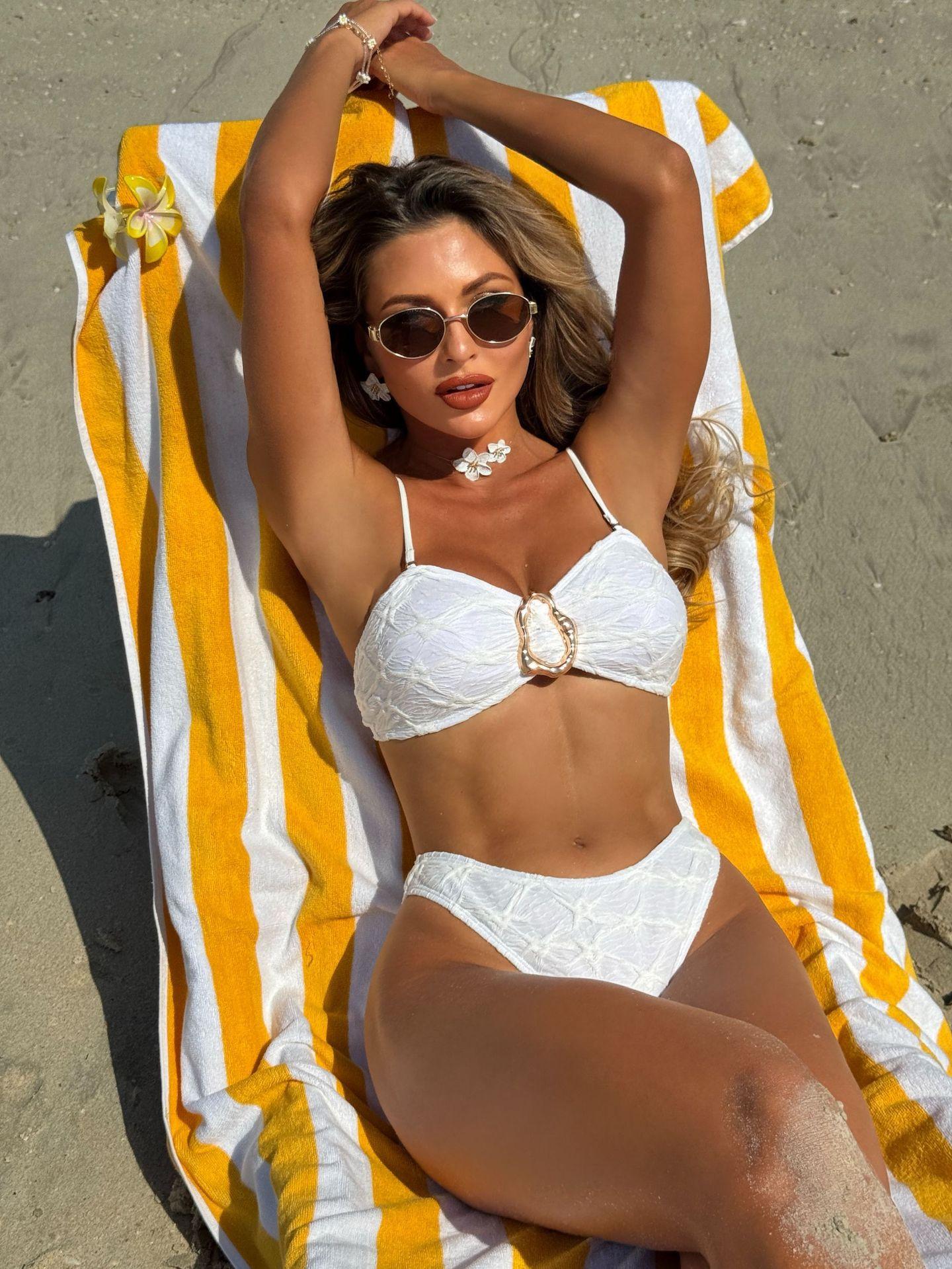 European and American solid color fashion sexy swimsuit women s two-piece bikini bikini swimsuit set S