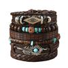 Summer New Hot-selling Retro Fashion Wind Wood Beads Beaded Alloy Rhombus Peacock Feather Hand-woven Bracelet