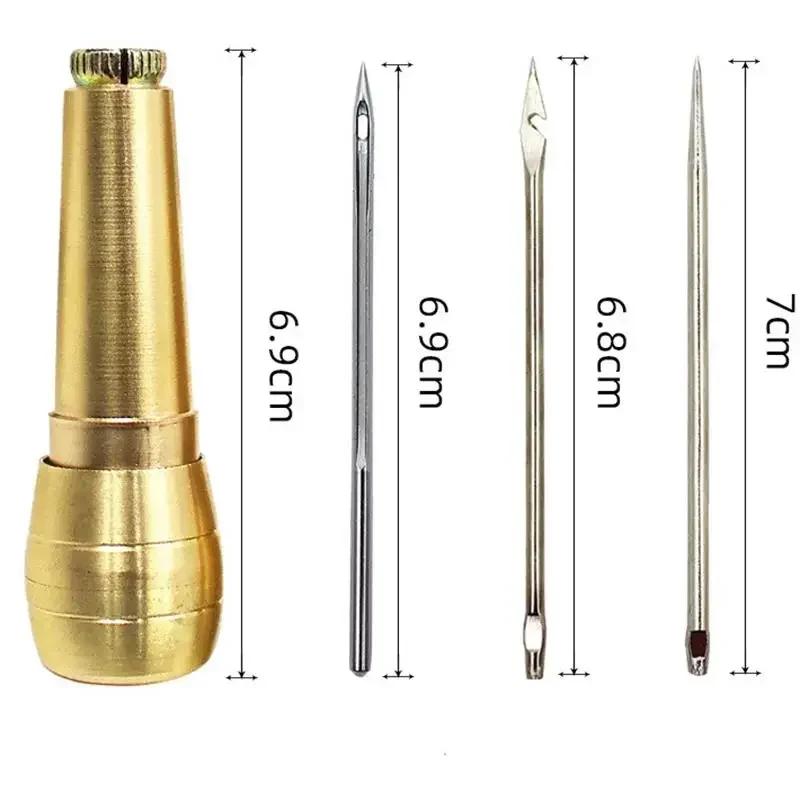 Kit de Couture Cuir DIY Alêne à Coudre Cuir Aiguille avec Manche en Cuivre Set Outil de Réparation Cuir Toile Tente Chaussures avec Fil de Nylon