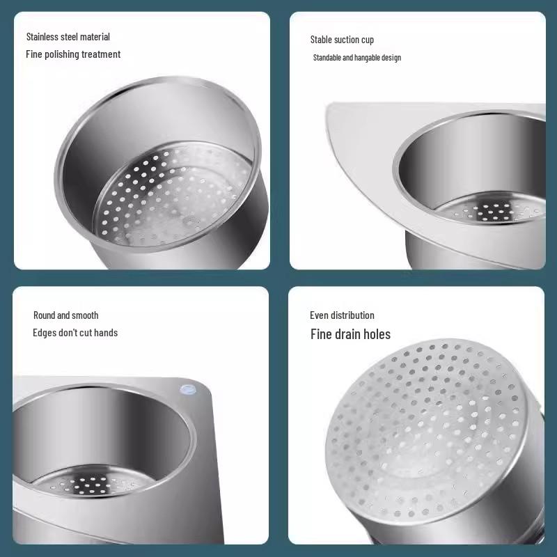 Swan Drain Basket: Stainless Steel Kitchen Sink Rack with Dry/Wet Separation & Garbage Filter Hooks.