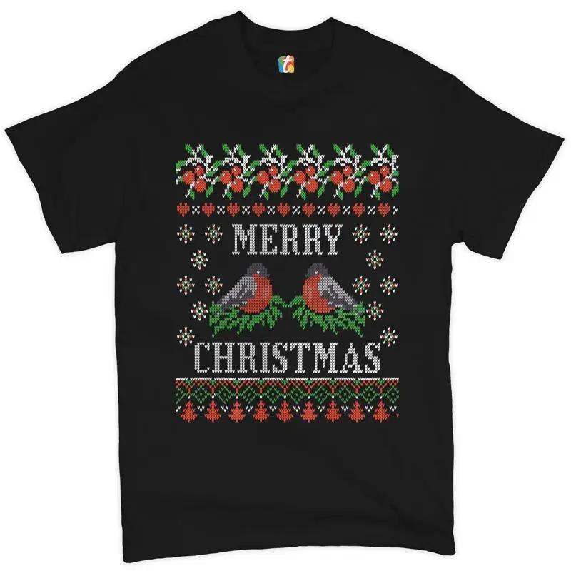 Merry Christmas T Shirt Cute Bullfinch Ugly Sweater Theme Xmas Unisexs