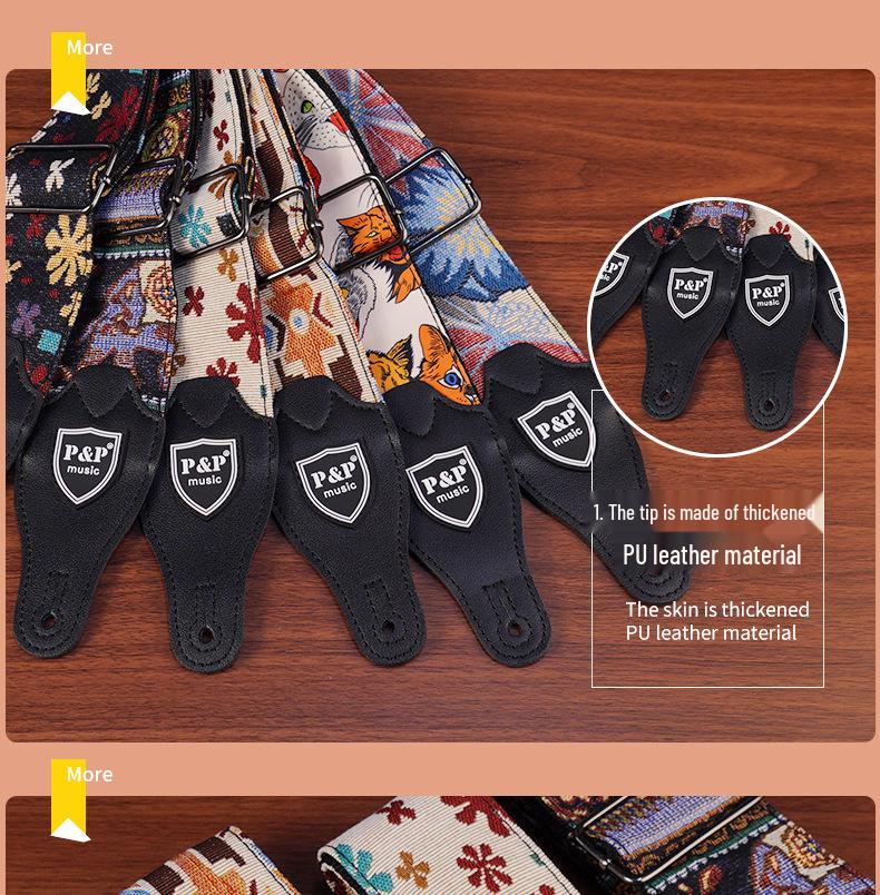 PU Leather Guitar Strap: Acoustic, Electric & Classical - No-Hole, Widened Shoulder Design
