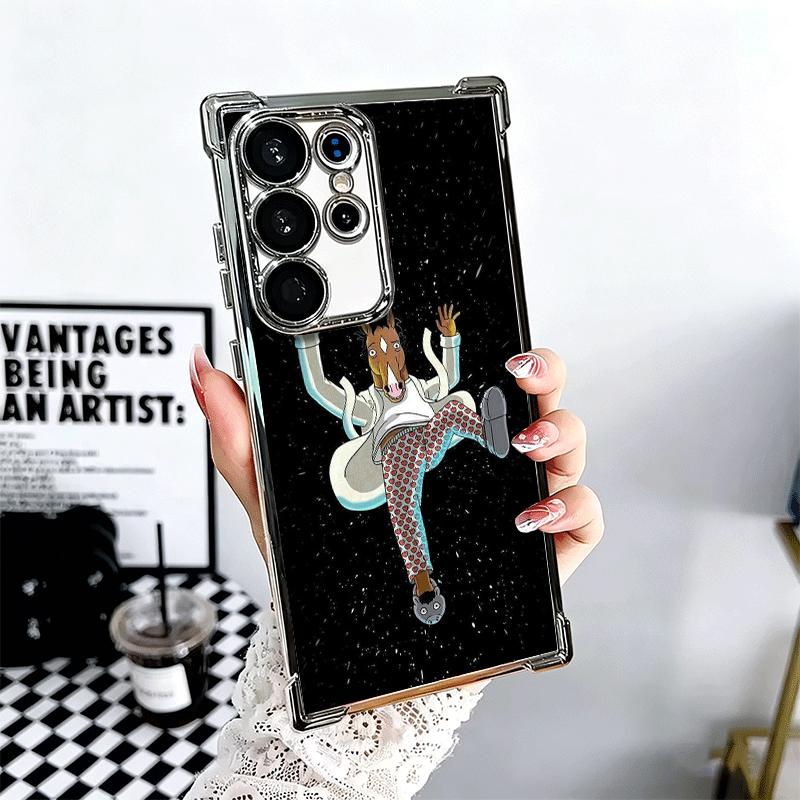 B-BoJack H-Horseman Funny Plating Phone Case For Samsung Galaxy S24 S25 FE S26 Edge S23 Ultra S22 S21 Plus S20 Anti-Fall Airabag