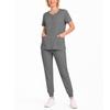 Damen Set V-Ausschnitt Kurzarm Top mit Taschen und Kordelzug Hose Schnelltrocknende Uniform