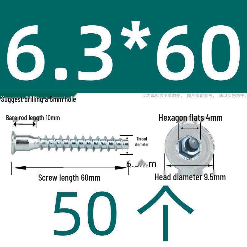 Hex Socket Phillips Countersunk Wood Screws for Furniture & Cabinet, Self-Tapping, M5/M6/M7
