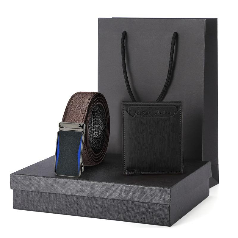Water Ripple Brown Belt Wallet Set Gift Box Men's Business Gift Logo Genuine Leather Belt