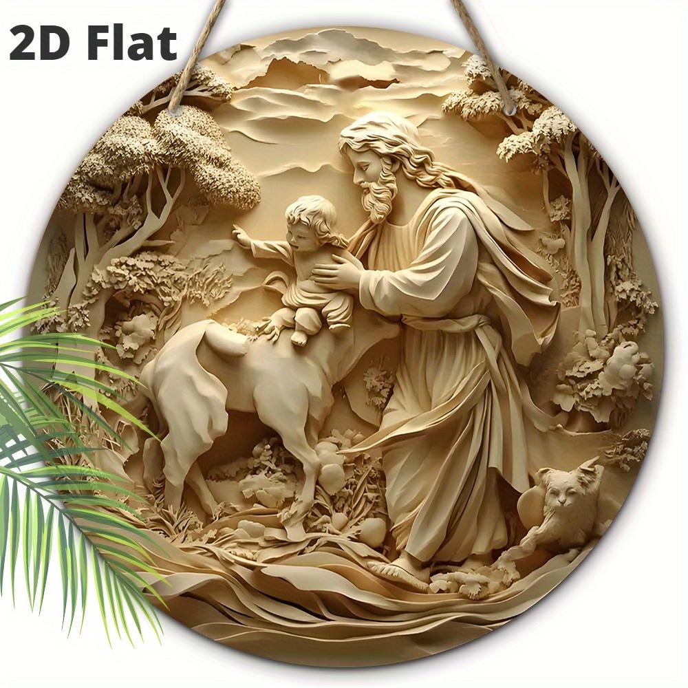 5pcs Jesus' Birth Nativity Scene Wooden Ornament - 2D Baptism & Savior Lamb Design, Perfect for Christmas & All-Season Home Decor