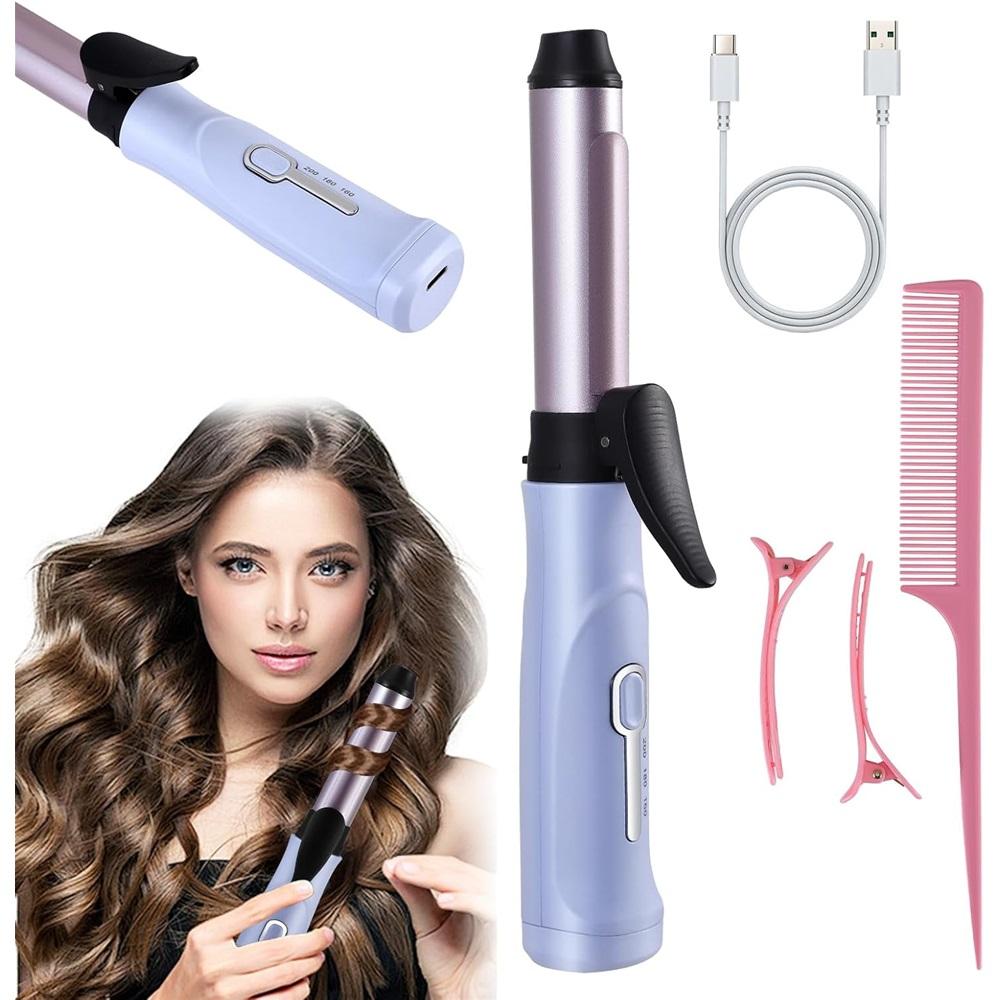 Mini wireless curling iron, 20mm portable travel curling clip, three-level temperature adjustment, USB rechargeable, fast heating