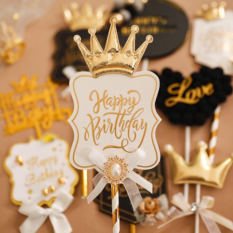Royal King Crown Black White Style Happy Birthday Cake Topper for Party Decoration Baking Supplies Love Gifts Tools,party